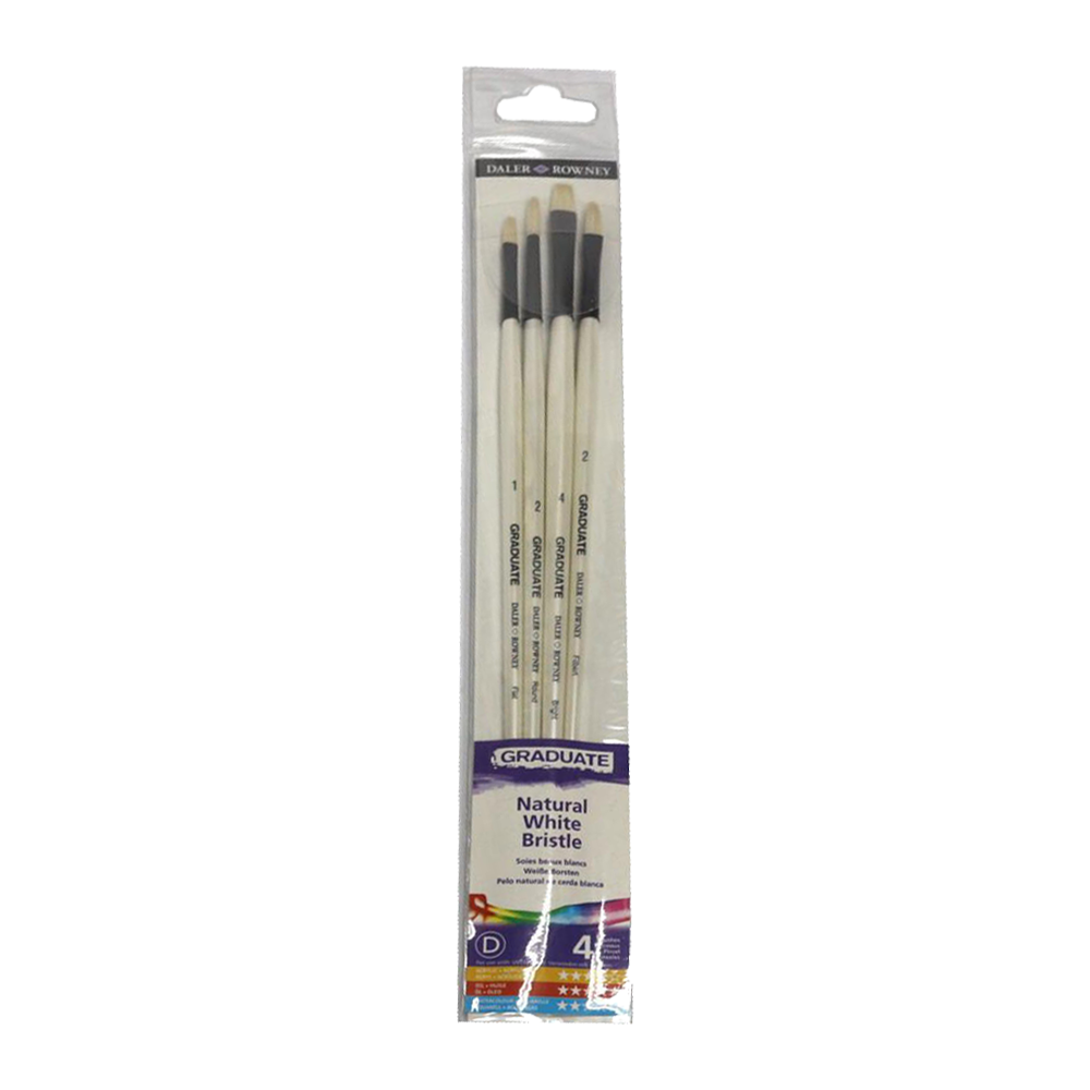 Daler Rowney Graduate Brush Wallet Long Handle Natural Bristle Bright - Bristle 4 Brush Lh Set - Al Masam Stationery LLC Main image