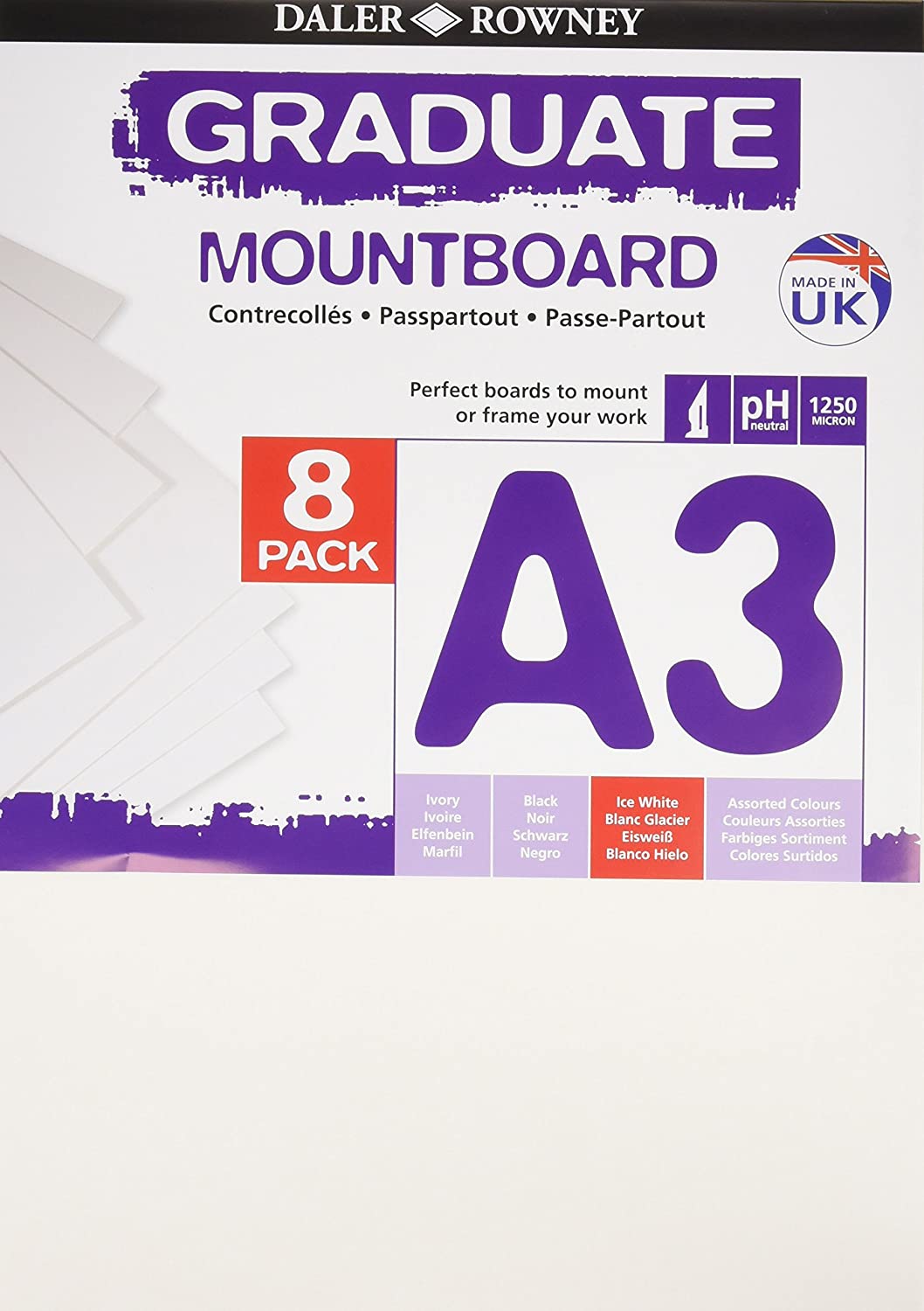 Daler Rowney Ice White A3 Graduate Mountboard (Pack of 8) - White - Al Masam Stationery LLC Main image