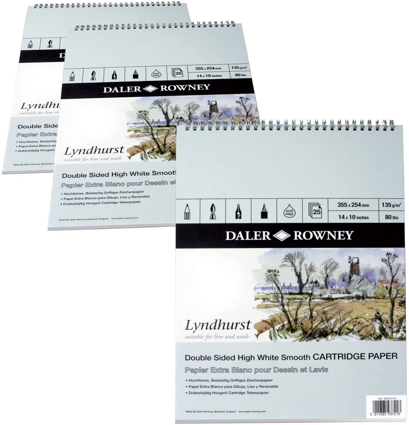 Daler-Rowney Lyndhurst Spiral Pad Smooth Surface 135gsm16x12in 25 Sheets - Al Masam Stationery LLC Main image