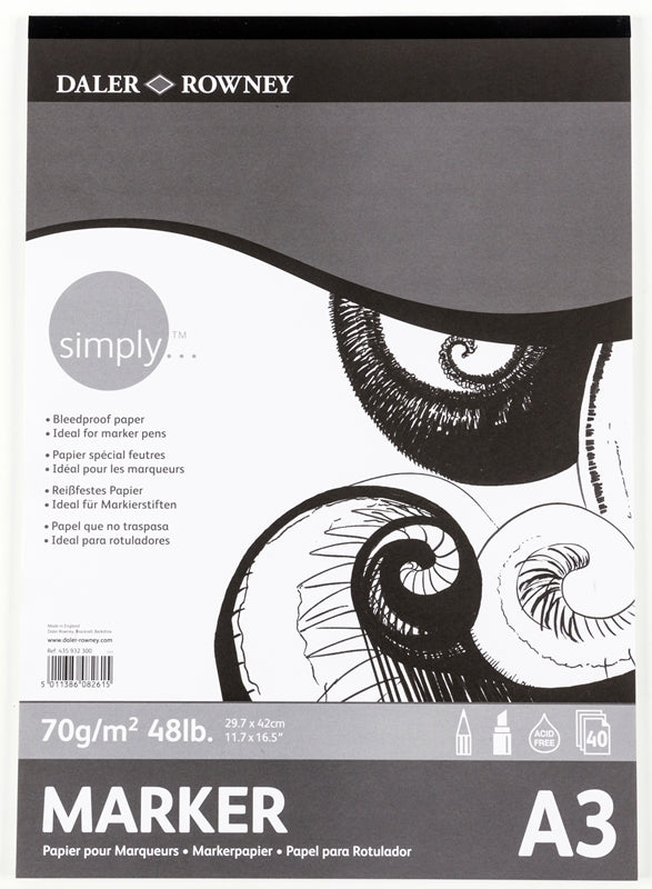 Daler Rowney Simply Marker Pad 40sht 70gsm A3 - Al Masam Stationery LLC Main image