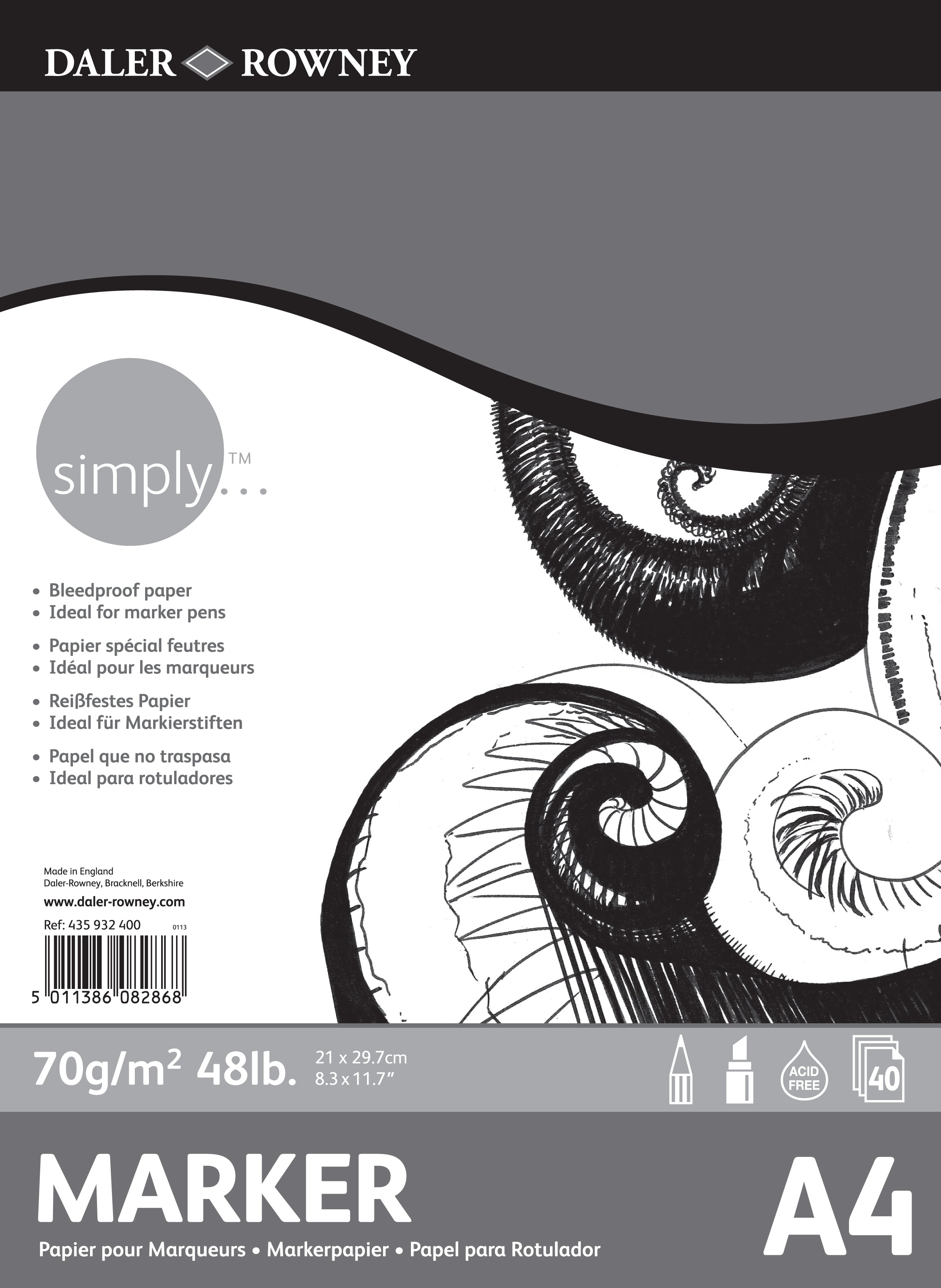 Daler Rowney Simply Marker Pad 40sht 70gsm A4 - Al Masam Stationery LLC Main image