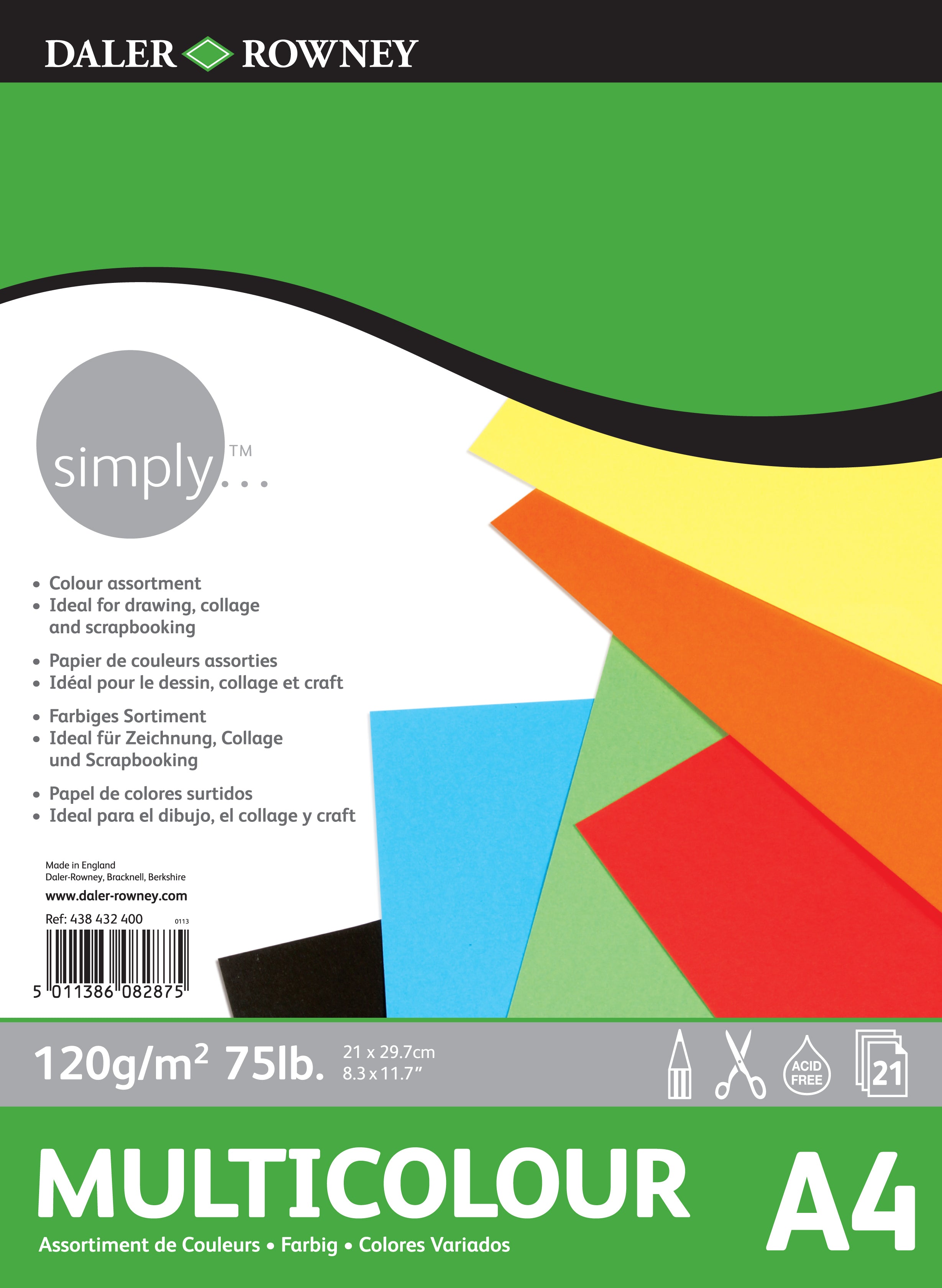 Daler Rowney Simply Multicoloured Paper Pad A4 - Al Masam Stationery LLC Main image