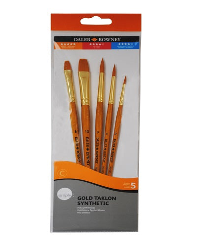 Daler Rowney Simply Set Brush Wallets Short Handle Gold Taklon Brush St 5Pc #1 Sh - Al Masam Stationery LLC Main image