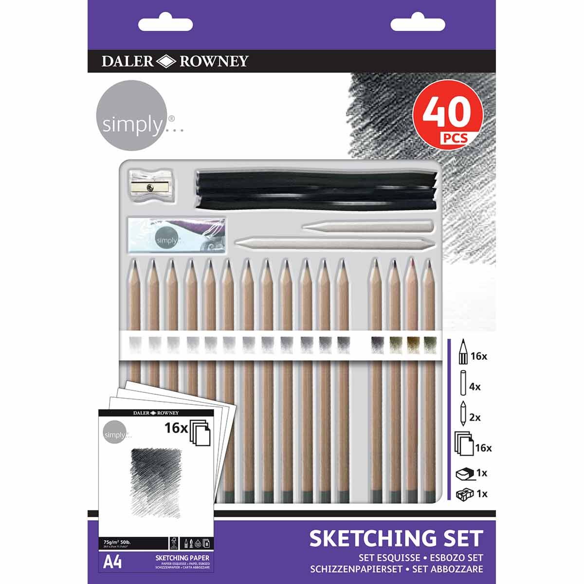 Daler Rowney Simply Sketching 40 Piece Set - Al Masam Stationery LLC Main image