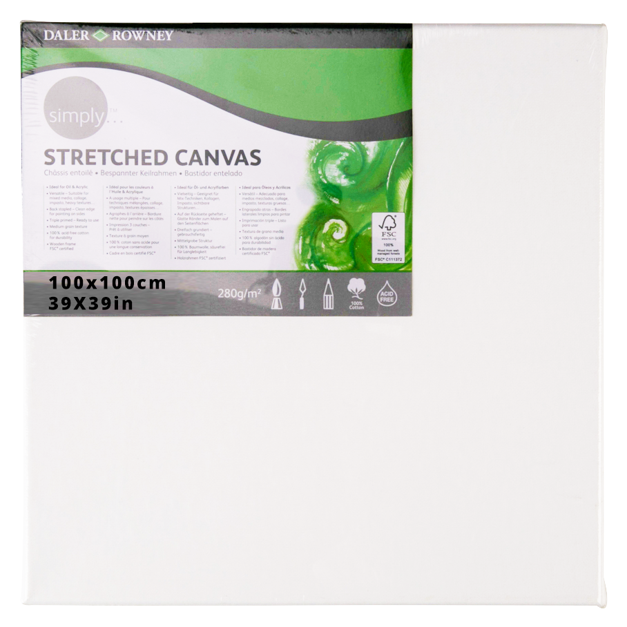 Daler Rowney Simply Stretched Canvas 100*100cm/39*39" - Al Masam Stationery LLC Main image