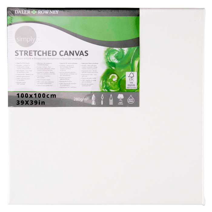 Daler Rowney Simply Stretched Canvas 100*100cm/39*39" - Al Masam Stationery LLC