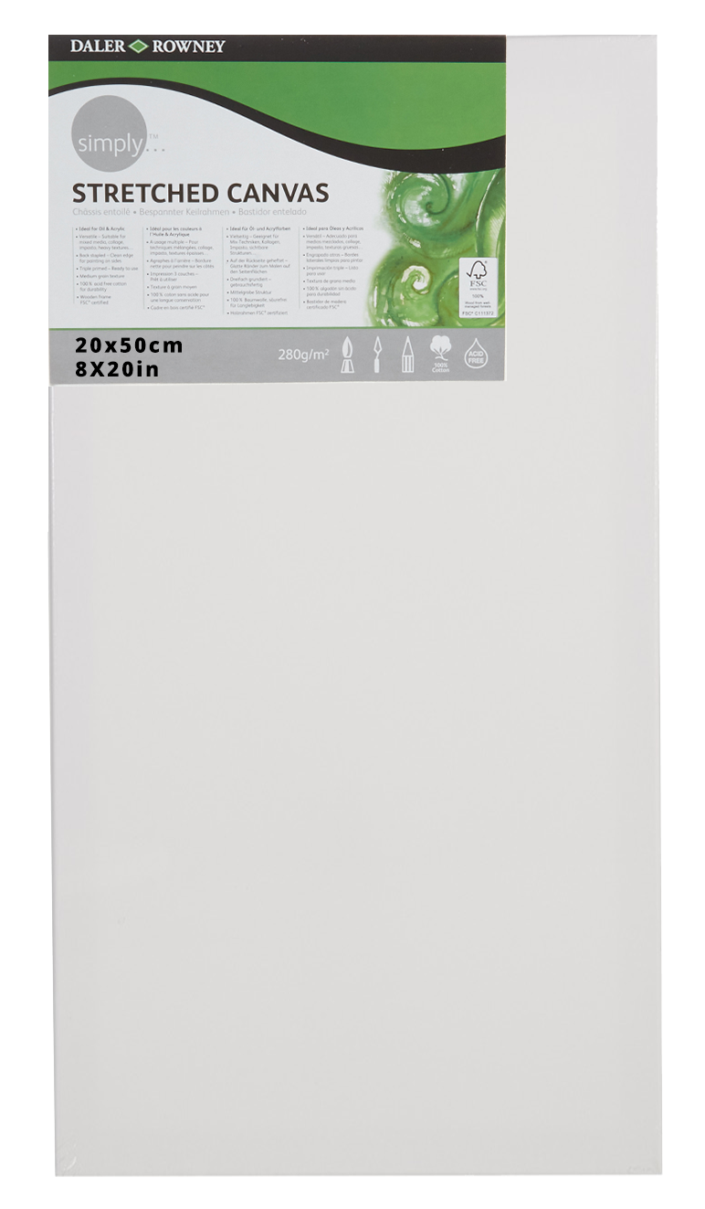 Daler Rowney Simply Stretched Canvas 20*50cm/8*20" - Al Masam Stationery LLC Main image