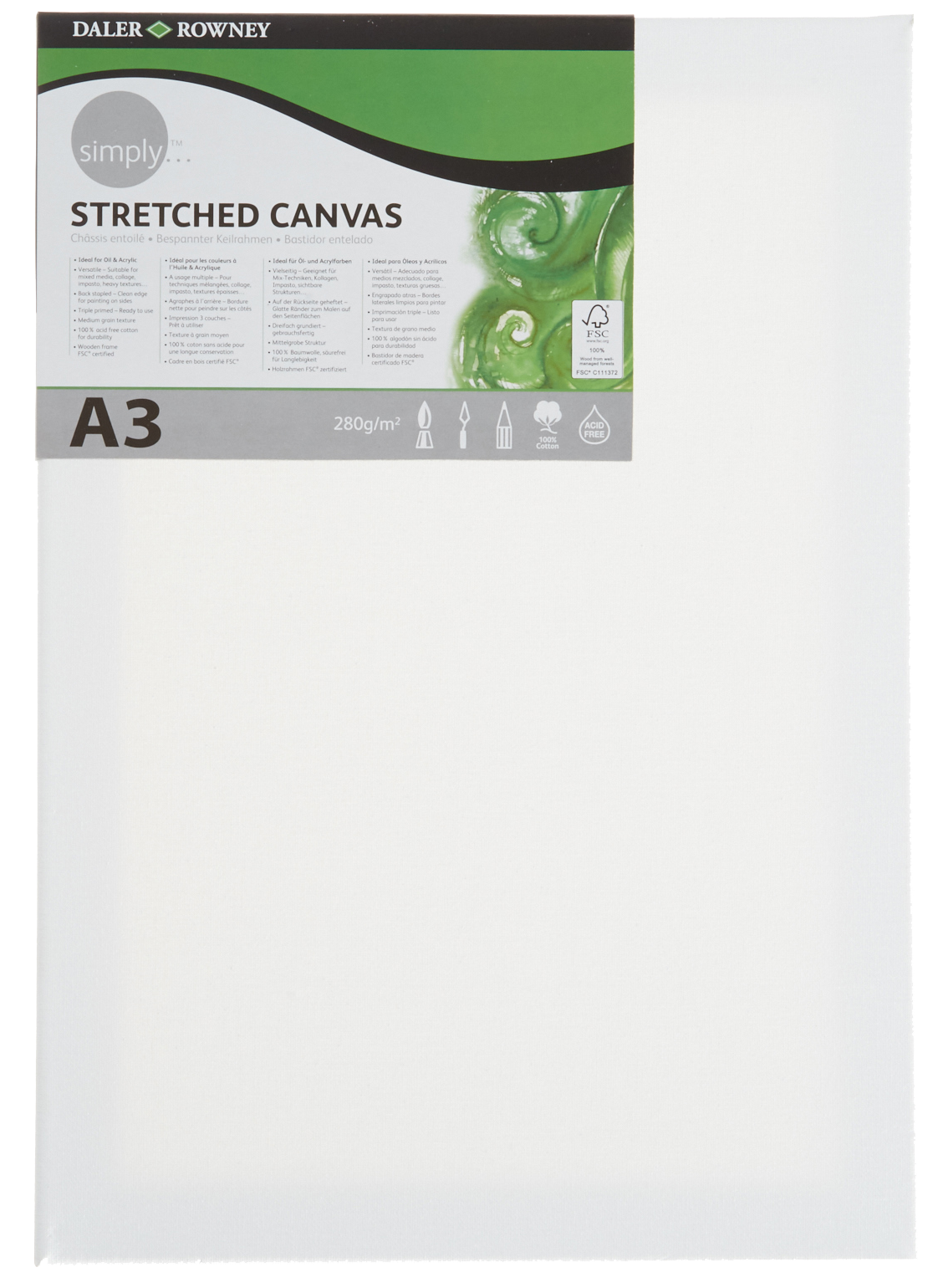 Daler Rowney Simply Stretched Canvas 29.7*42cm/A3 - Al Masam Stationery LLC Main image