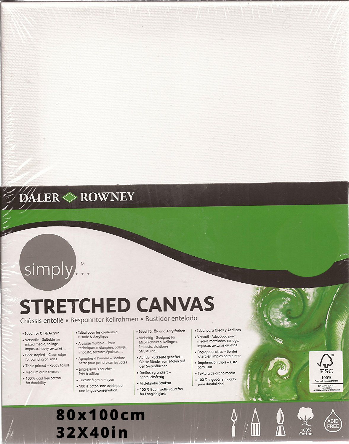 Daler Rowney Simply Stretched Canvas 80*100cm/32*40" - Al Masam Stationery LLC Main image