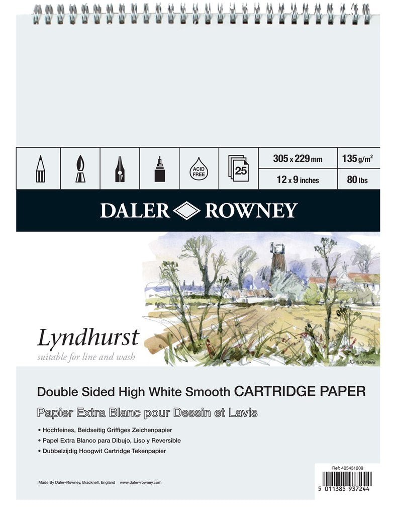 Daler-Rowney : Spiral Pad smooth surface - 135gsm - 25s: Lyndhurst :12x9 - Al Masam Stationery LLC Main image