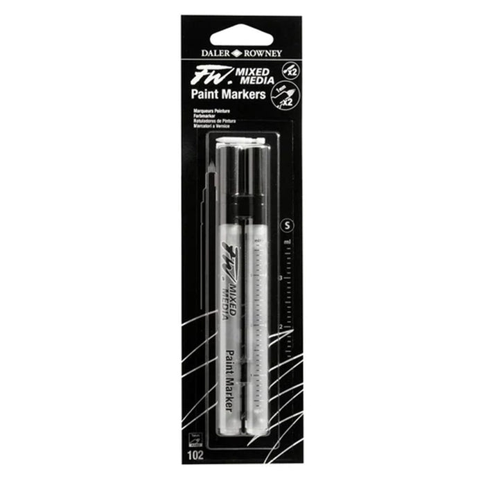 Daler-Rowney FW Marker Set 2XSM with 1-3mm chisel tips and NBS markers for art and illustration.