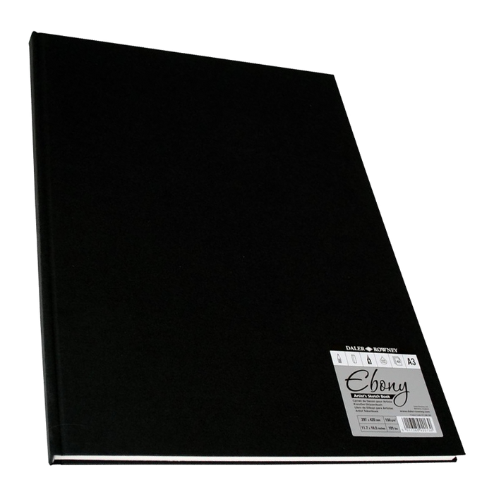 Daler Rowney Ebony Hardback Portrait Sketchbook White paper Unperforated Acid Free A3 - Al Masam Stationery LLC