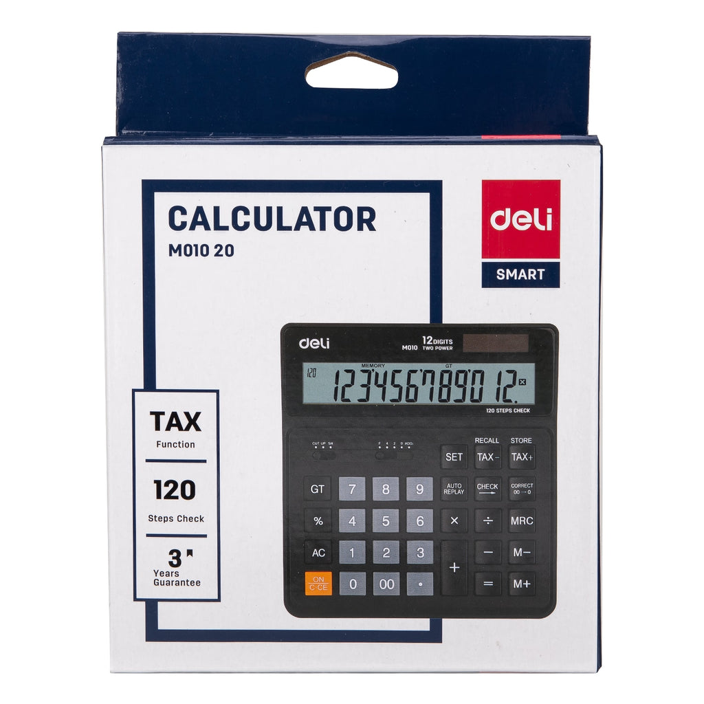 Deli 120-check Tax Calculator 12-digit Black - Al Masam Stationery LLC