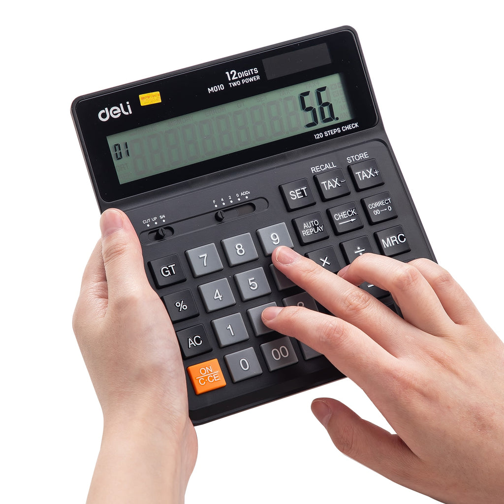 Deli 120-check Tax Calculator 12-digit Black - Al Masam Stationery LLC