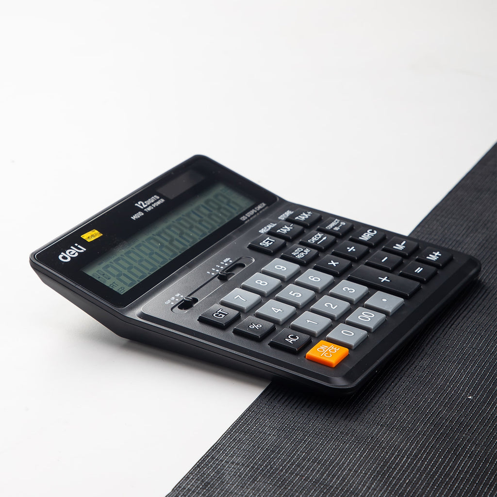 Deli 120-check Tax Calculator 12-digit Black - Al Masam Stationery LLC