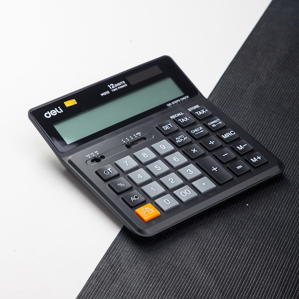 Deli 120-check Tax Calculator 12-digit Black - Al Masam Stationery LLC
