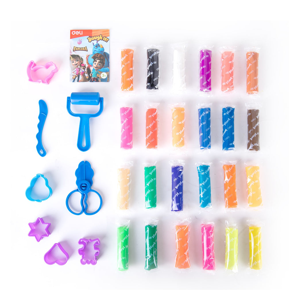 Deli Play Dough 24 colors, Net weight: 340g - Al Masam Stationery LLC