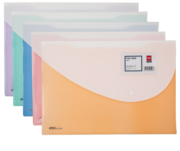 Deli 2P File Bag Snap FC 5C - Al Masam Stationery LLC