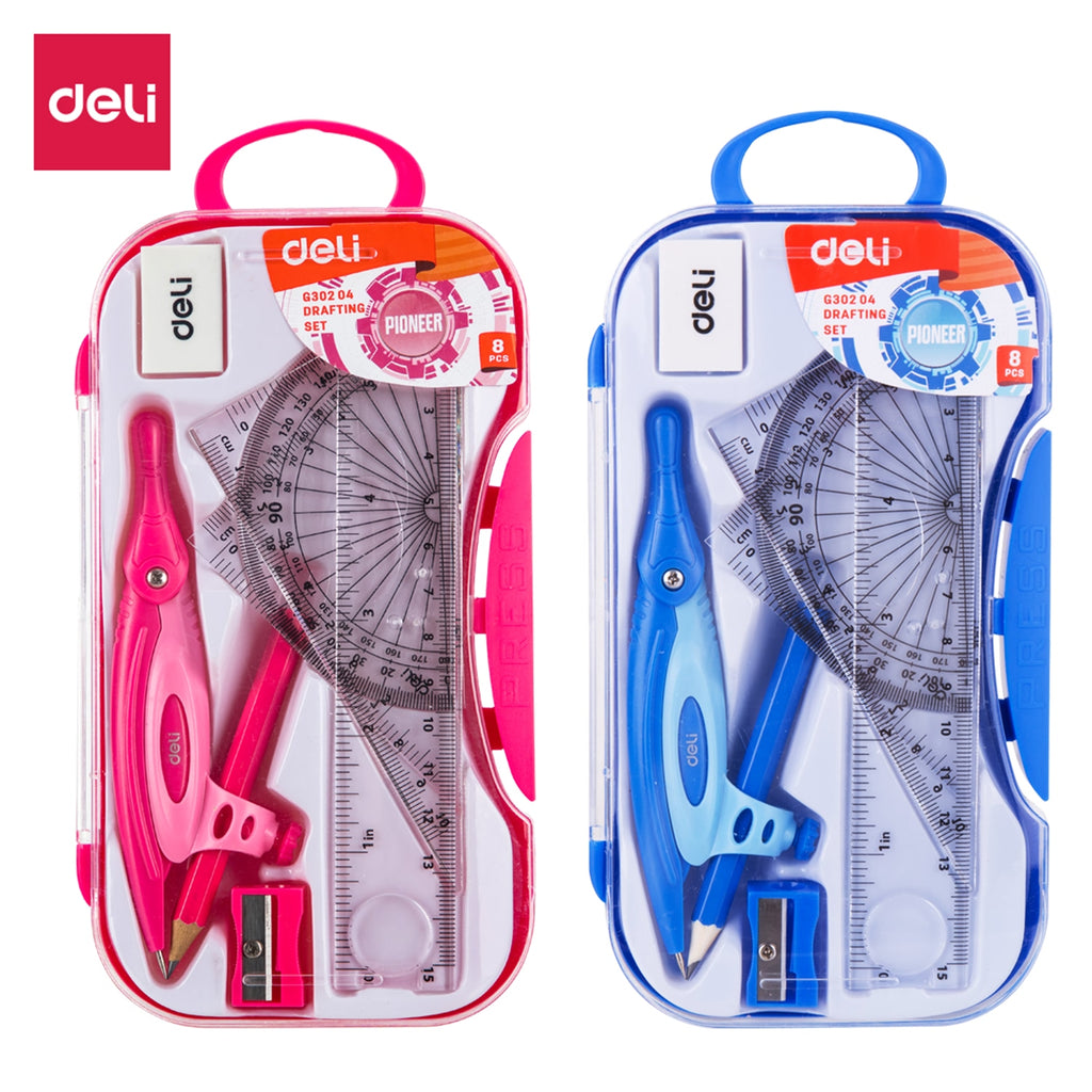 Deli Drafting Ruler 15cm Set Squares Protractor Compass Pencil Eraser Sharpener 2C - Al Masam Stationery LLC