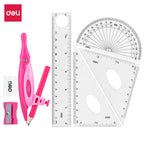 Deli Drafting Ruler 15cm Set Squares Protractor Compass Pencil Eraser Sharpener 2C - Al Masam Stationery LLC