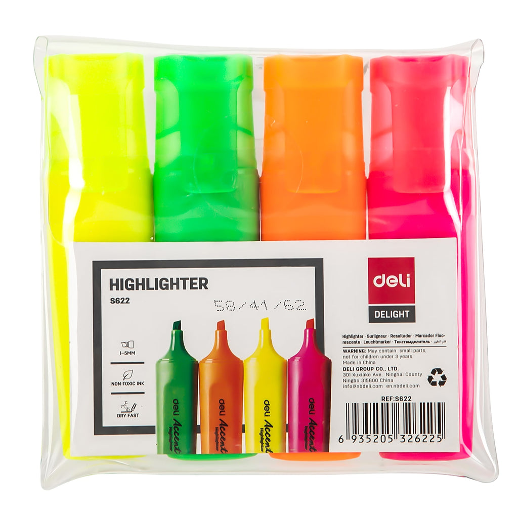 Deli Highlighter Chisel 1-5mm 4 Colours - Al Masam Stationery LLC
