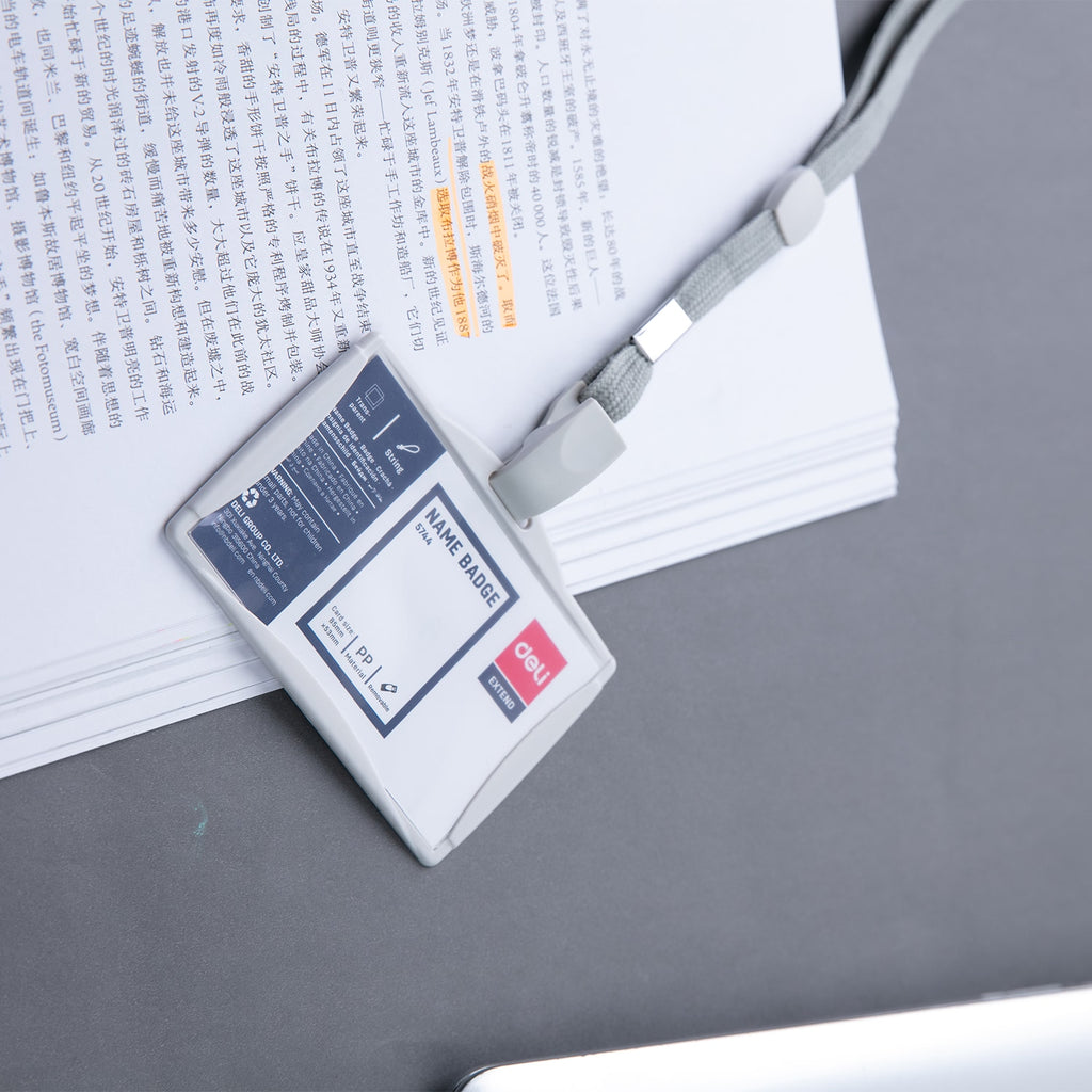 Deli Hard PP Lanyard Name Badge 85×53mm - Al Masam Stationery LLC