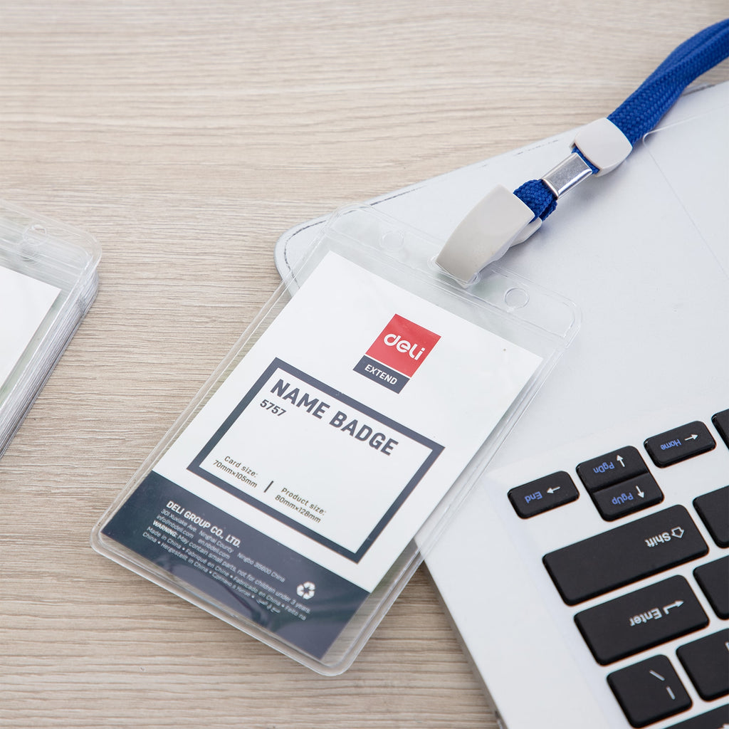 Deli PVC Lanyard Name Badge Vertical 68×95mm - Al Masam Stationery LLC