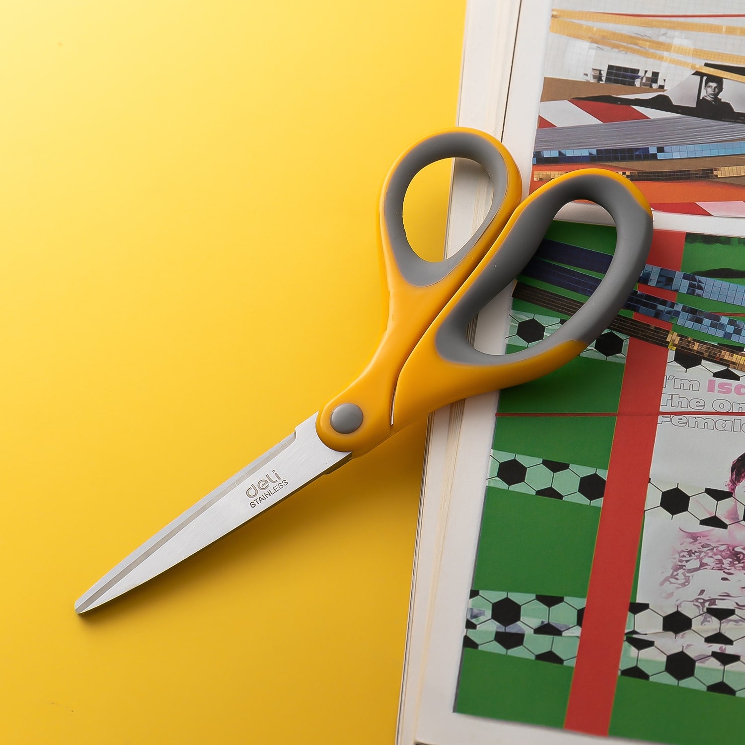 Deli Soft-touch Scissors 180mm Yellow - Al Masam Stationery LLC