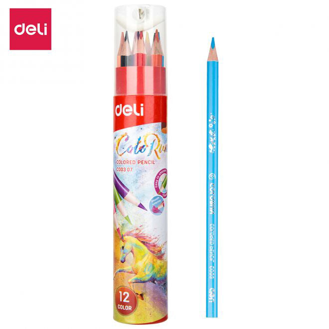 Deli Colored Pencil Paper Tube 12C - Al Masam Stationery LLC Main image