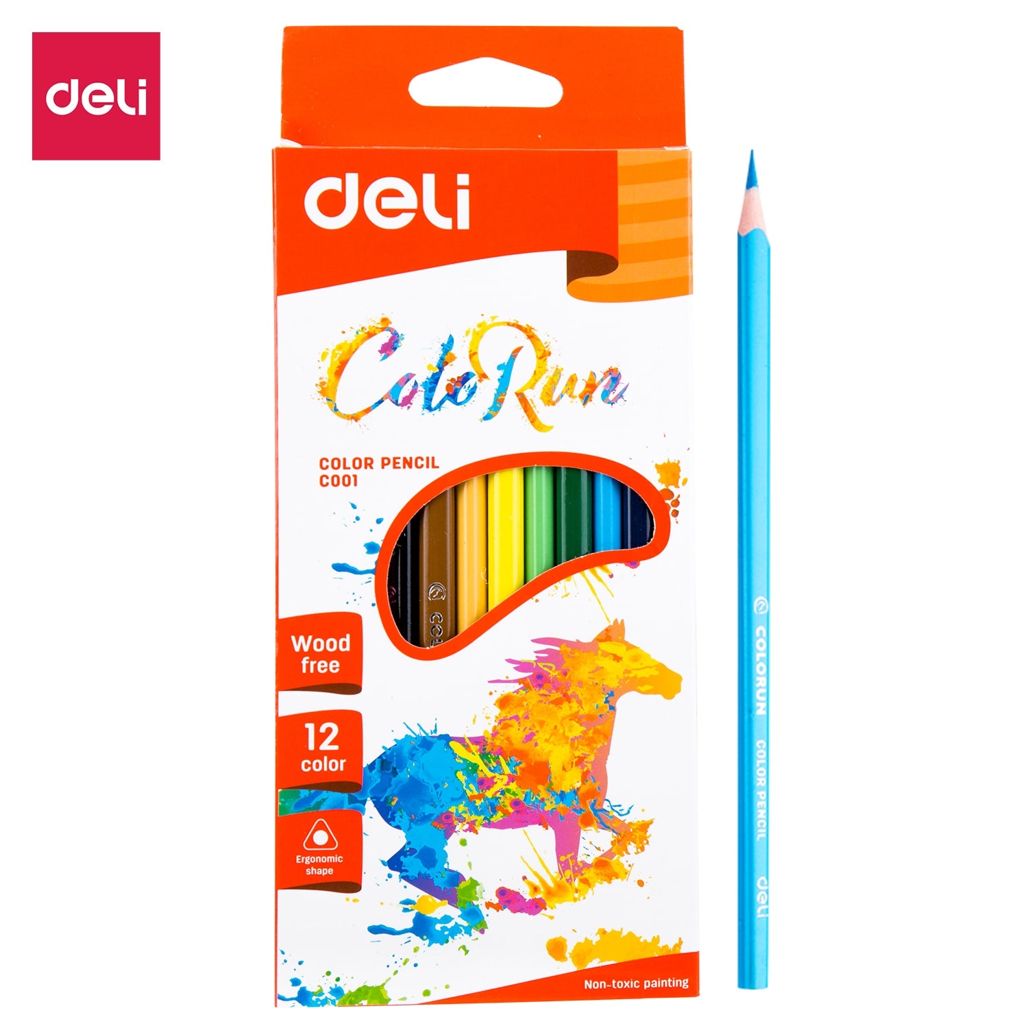 Deli Plastic Colored Pencil Triangle Bright 12C - Al Masam Stationery LLC Main image