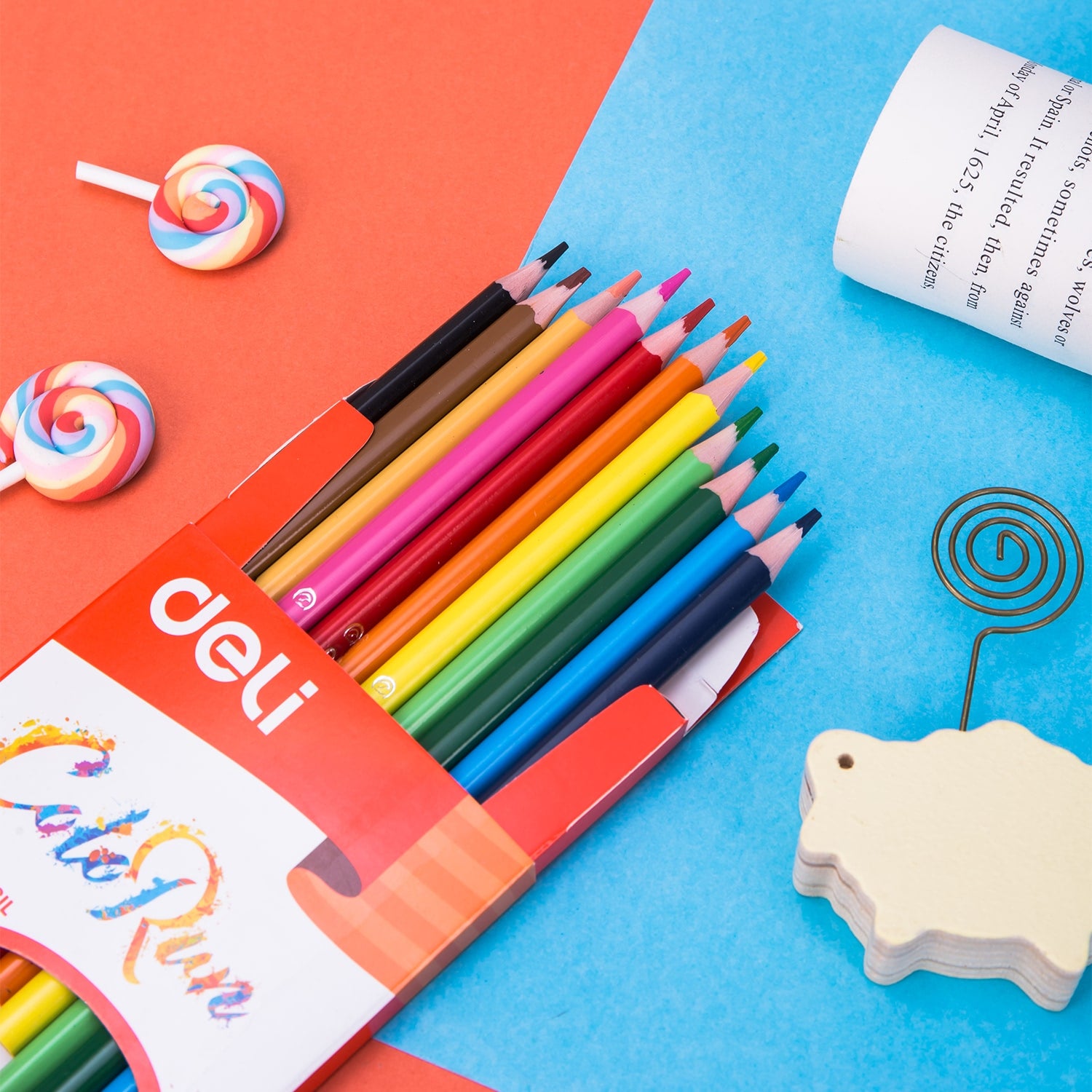 Deli Plastic Colored Pencil Triangle Bright 12C - Al Masam Stationery LLC