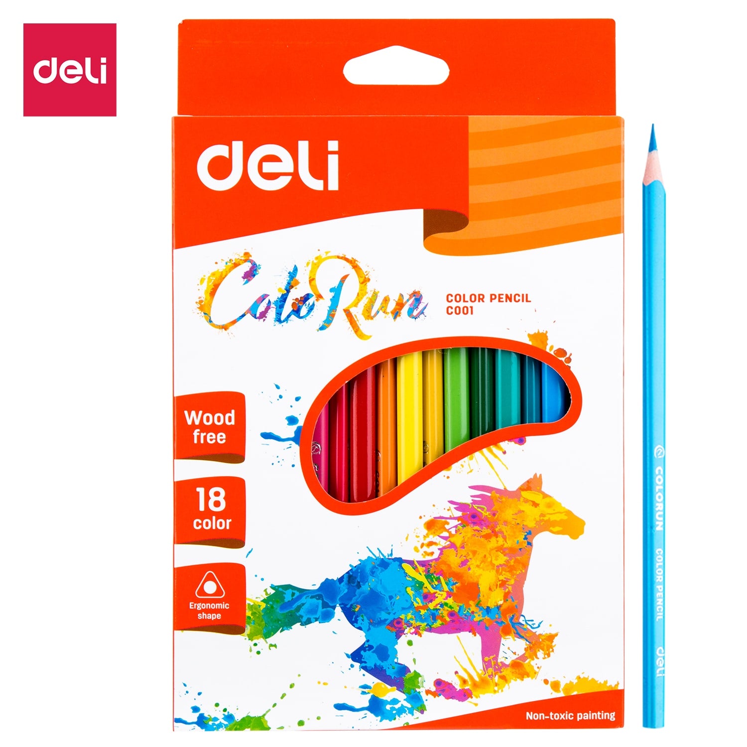 Deli Plastic Colored Pencil Triangle Bright 18C - Al Masam Stationery LLC Main image