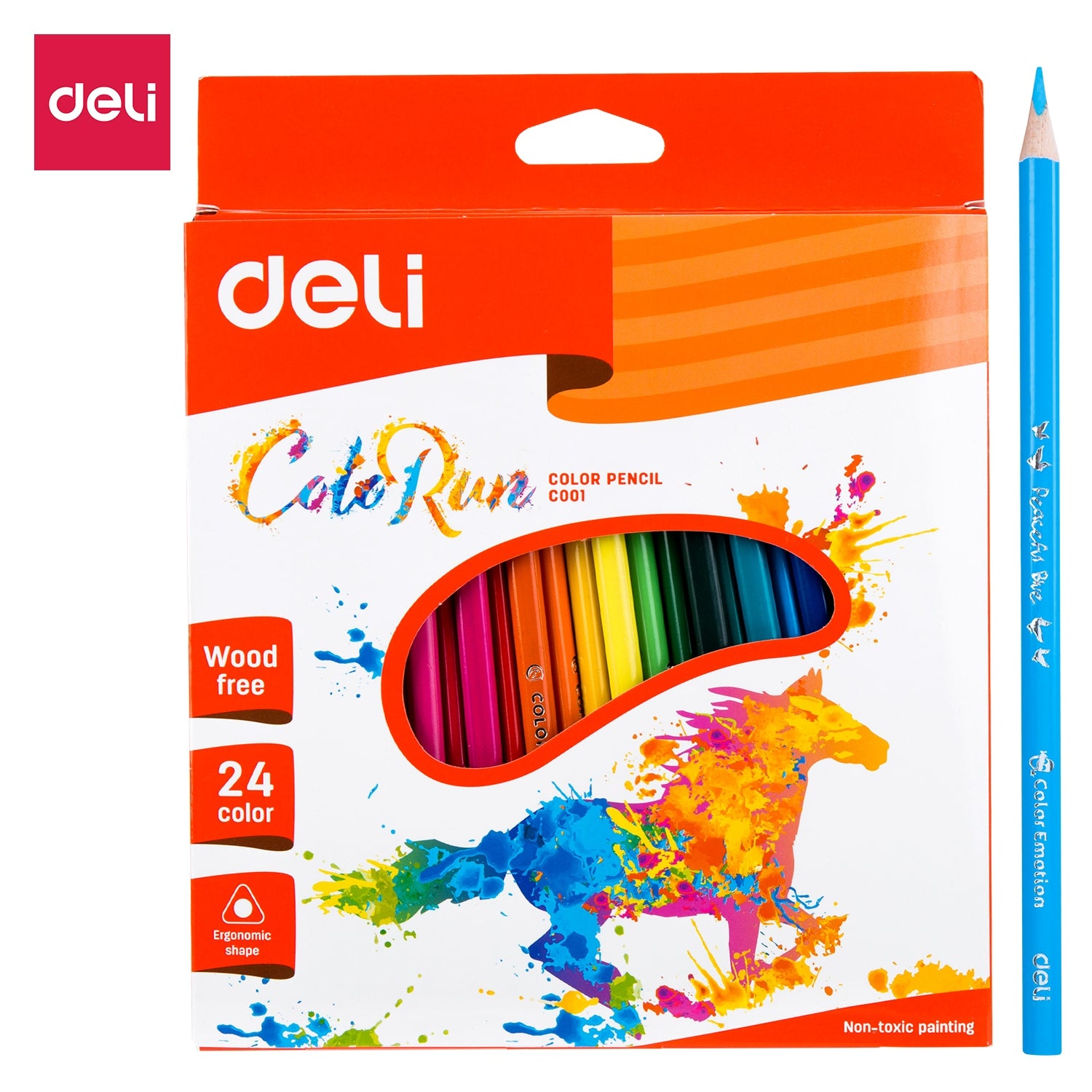 Deli Plastic Colored Pencil Triangle Bright 24C - Al Masam Stationery LLC Main image
