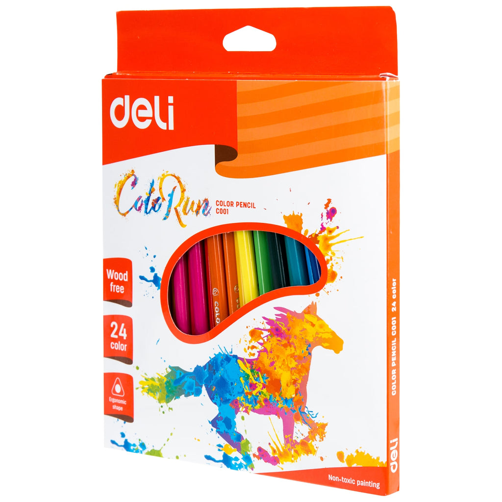 Deli Plastic Colored Pencil Triangle Bright 24C - Al Masam Stationery LLC