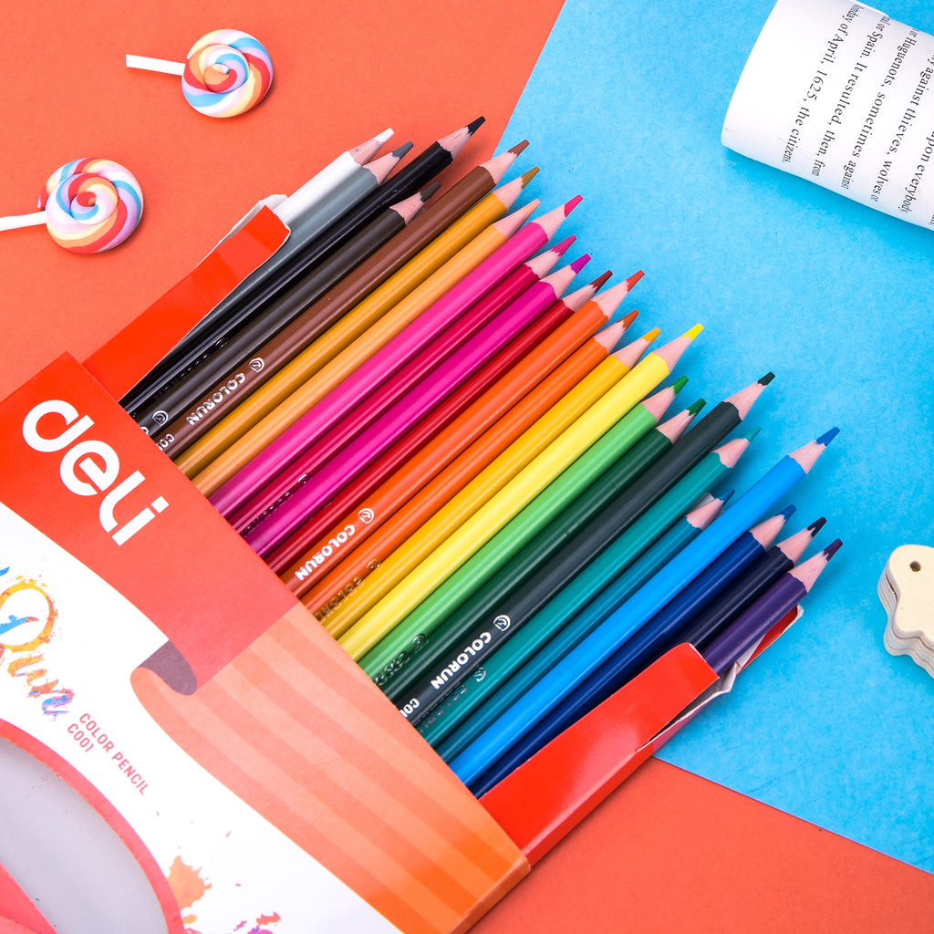 Deli Plastic Colored Pencil Triangle Bright 24C - Al Masam Stationery LLC