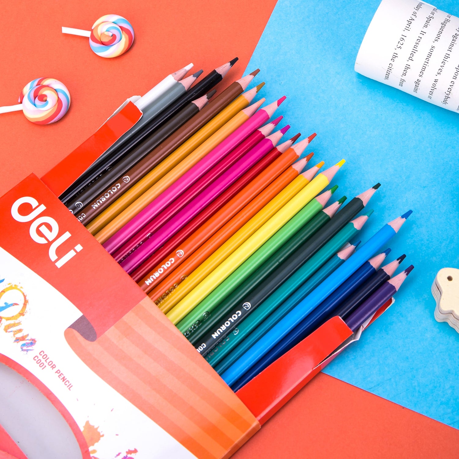 Deli Plastic Colored Pencil Triangle Bright 24C - Al Masam Stationery LLC