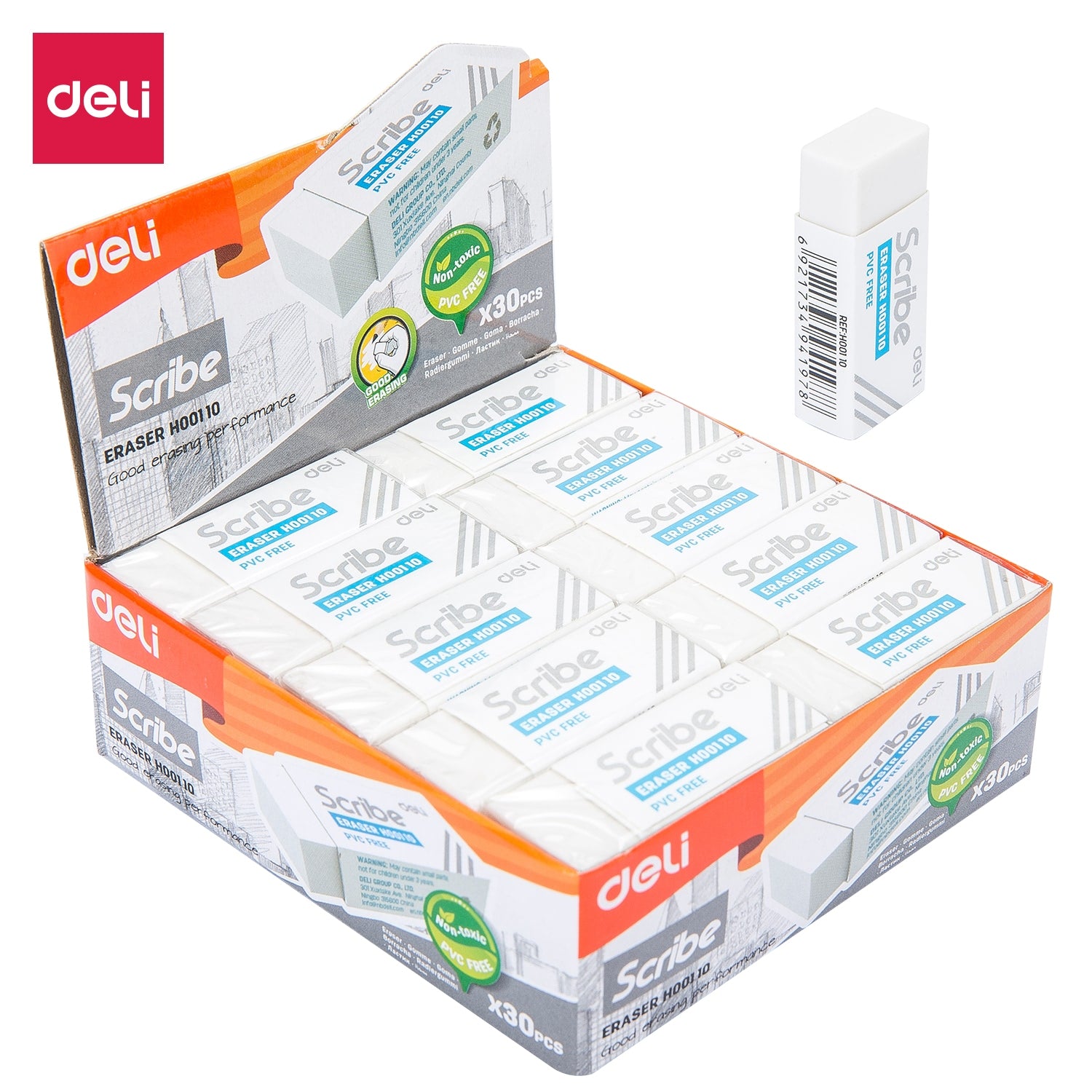 Deli Scribe Eraser 40×17×12mm White - Al Masam Stationery LLC Main image