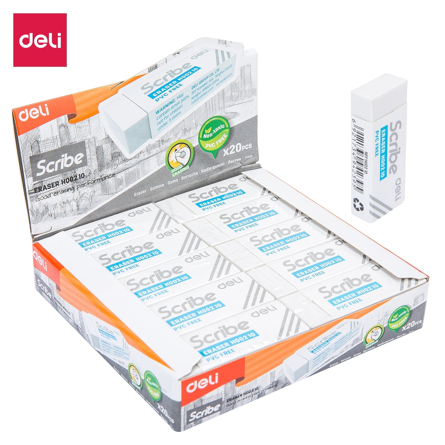 Deli Scribe Eraser 54×20×10mm White - Al Masam Stationery LLC Main image