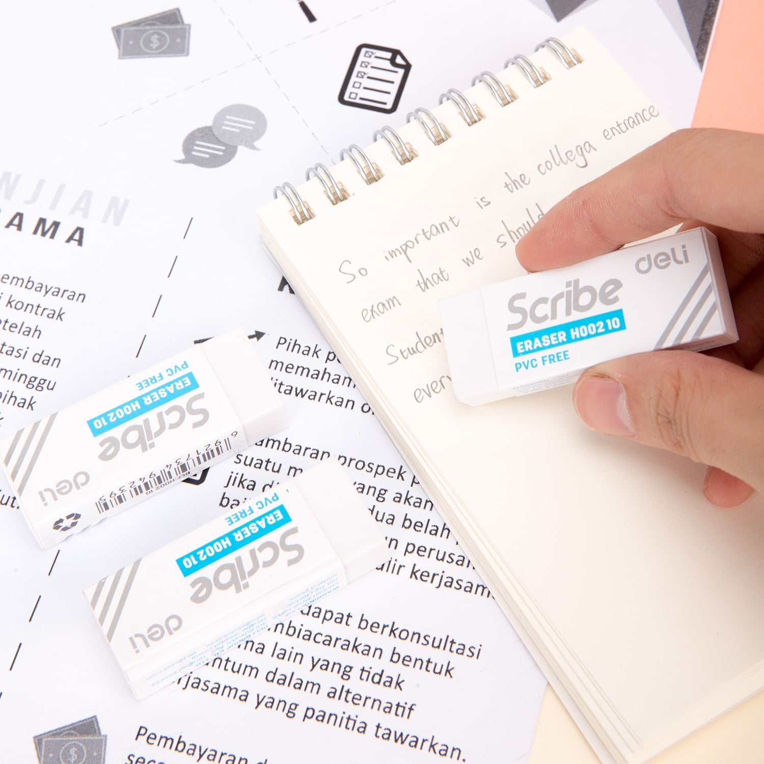 Deli Scribe Eraser 54×20×10mm White - Al Masam Stationery LLC