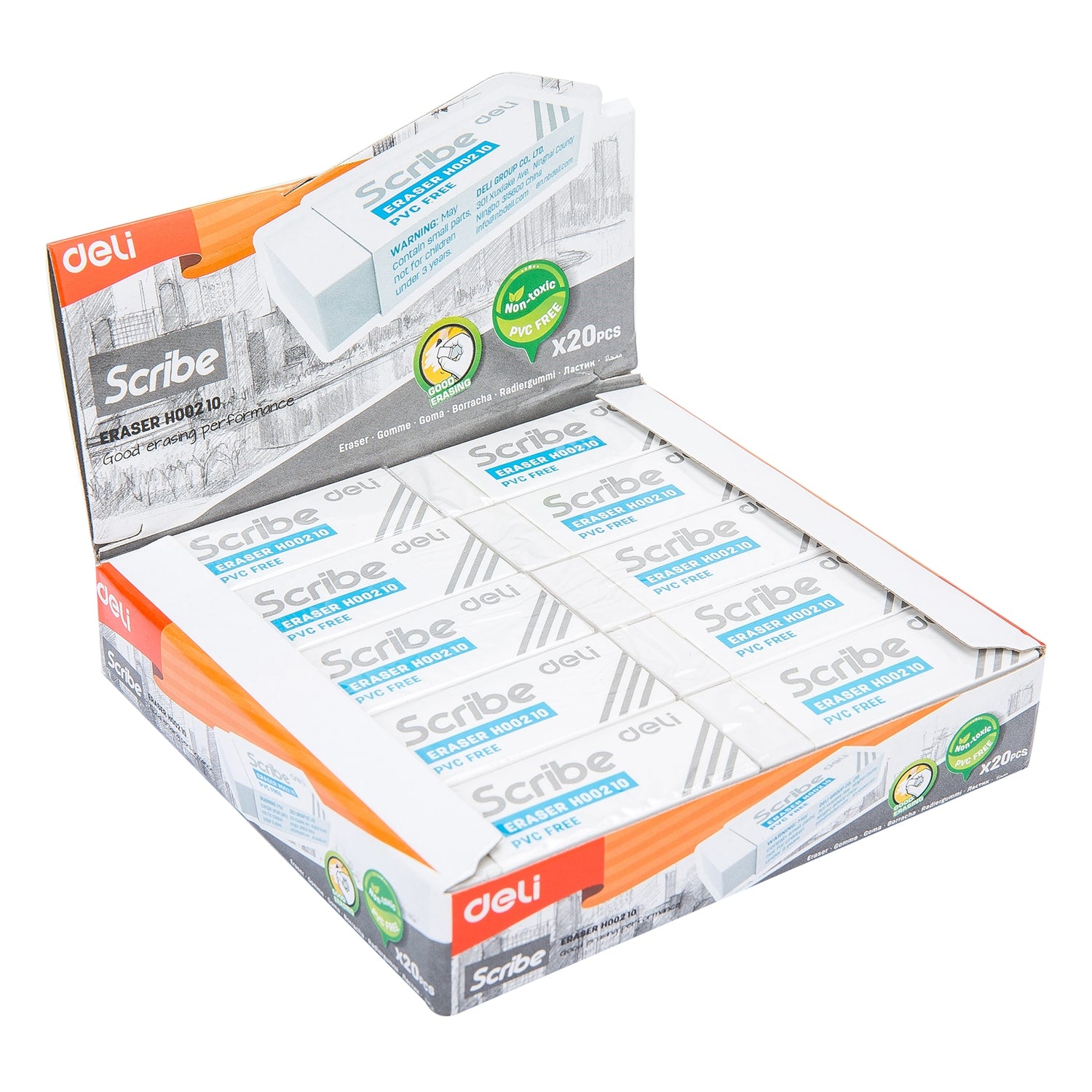 Deli Scribe Eraser 54×20×10mm White - Al Masam Stationery LLC