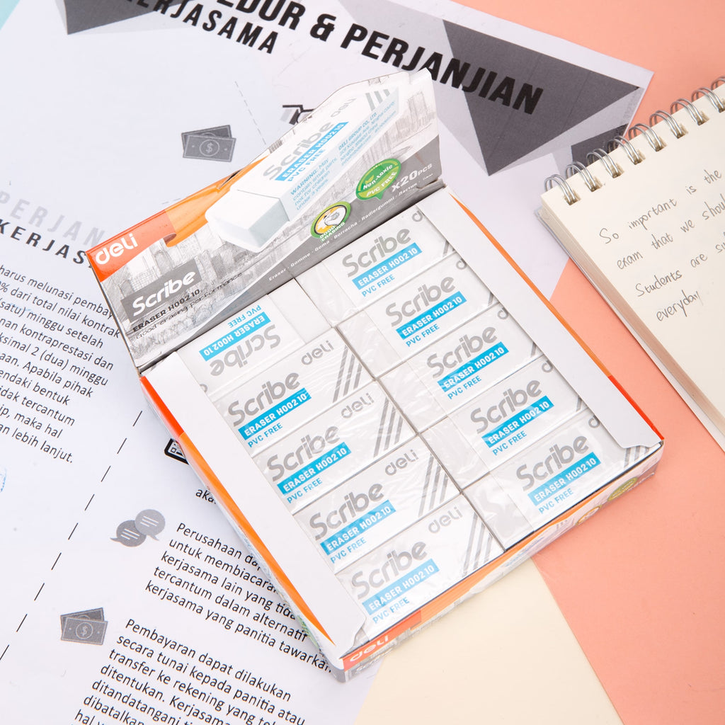 Deli Scribe Eraser 54×20×10mm White - Al Masam Stationery LLC