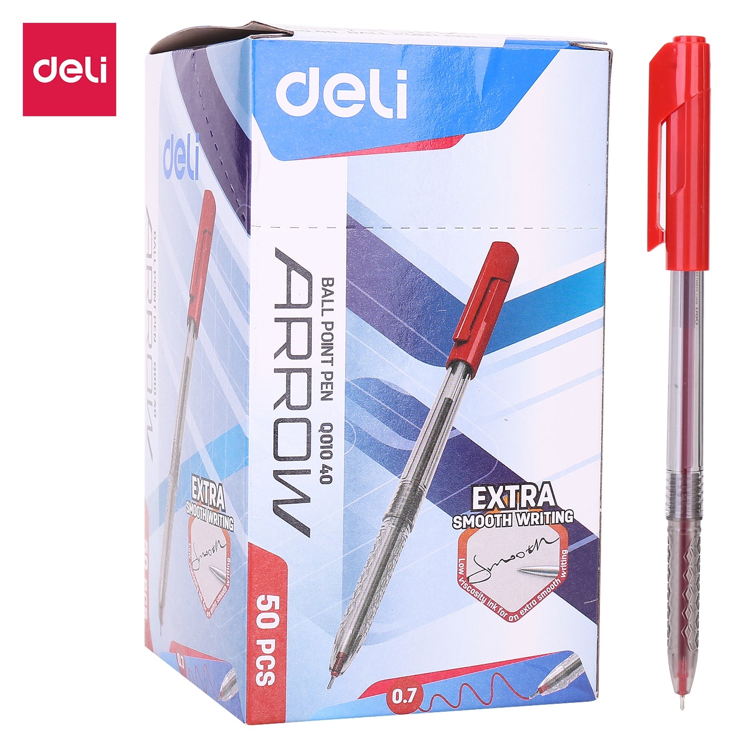 Deli Ball Point Pen Mini tip 0.7mm - Red - Al Masam Stationery LLC Main image
