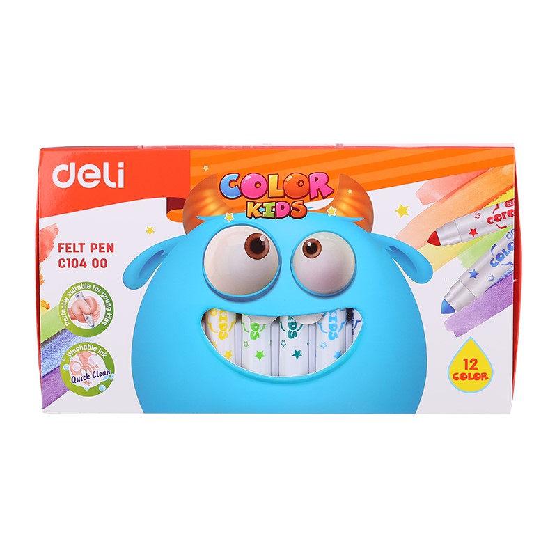 Deli Color Kids Felt Pen Washable 1.0-5.0mm 12C - Al Masam Stationery LLC Main image