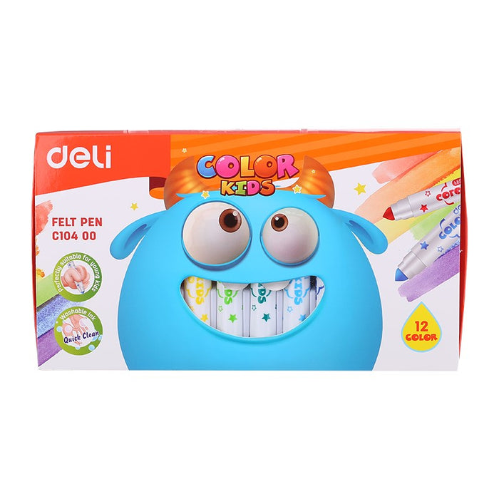Deli Color Kids Felt Pen Washable 1.0-5.0mm 12C - Al Masam Stationery LLC