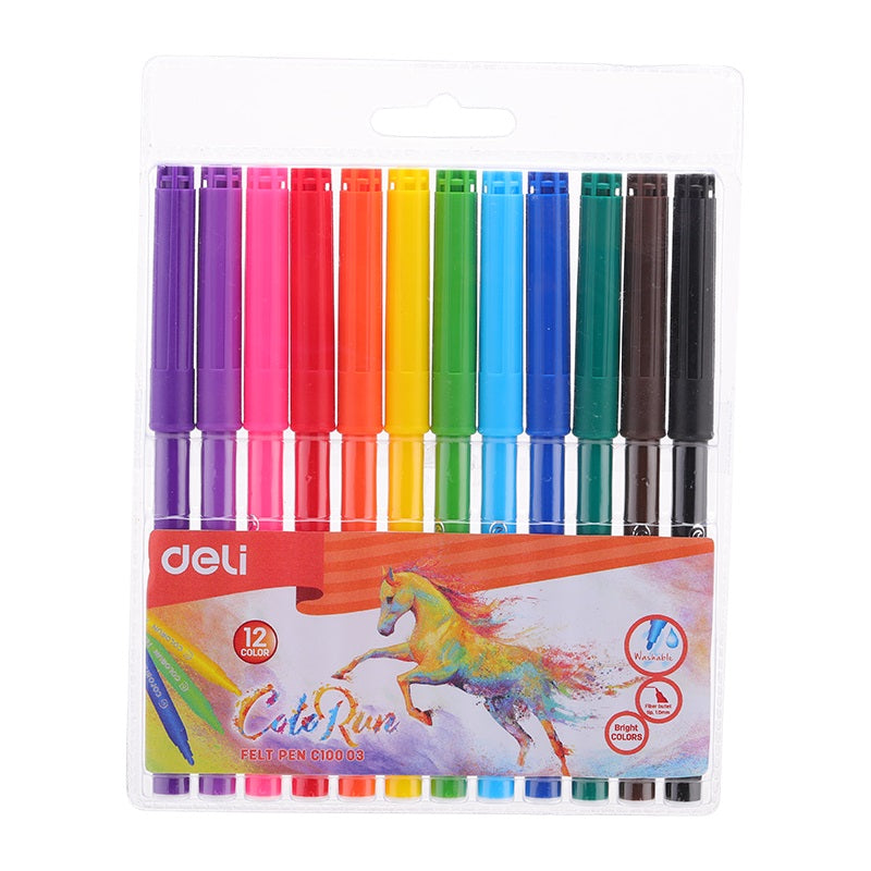 Deli Felt Pen Washable 1.0mm 12C - Al Masam Stationery LLC Main image