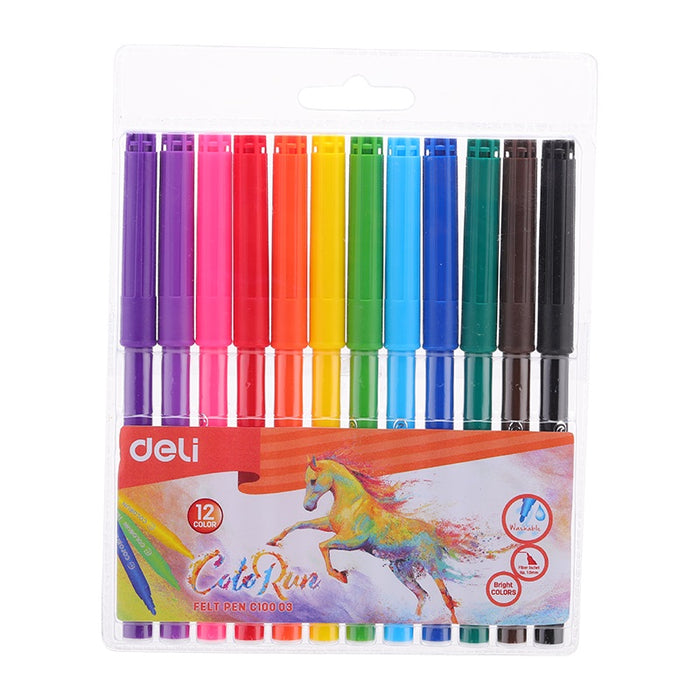 Deli Felt Pen Washable 1.0mm 12C - Al Masam Stationery LLC
