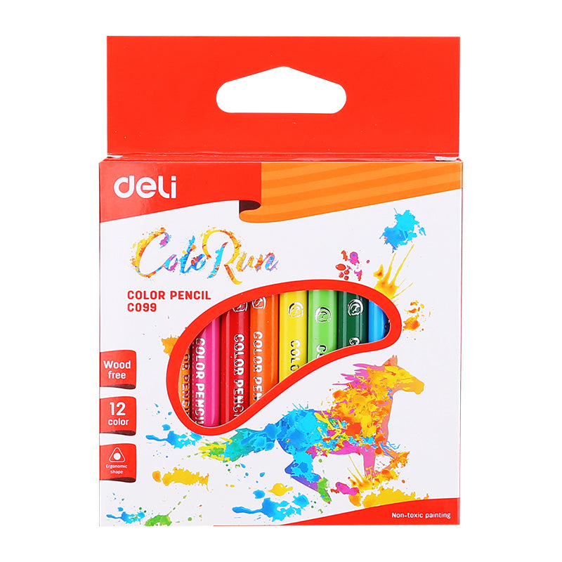 Deli Plastic Mini Colored Pencil Triangle Bright 12C - Al Masam Stationery LLC Main image