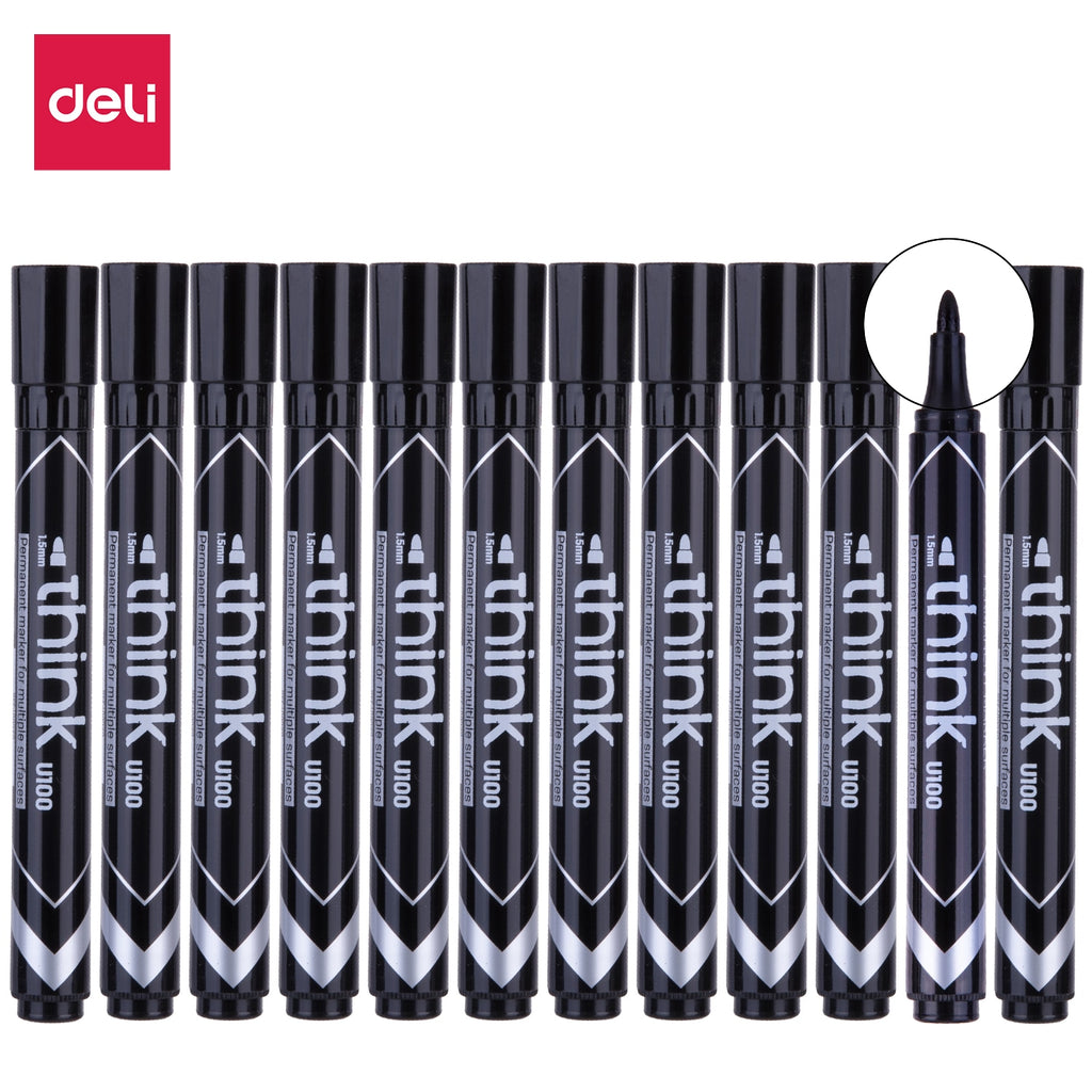 Deli Permanent Marker Bullet 1.5mm Black - (EU10020) - Al Masam Stationery LLC