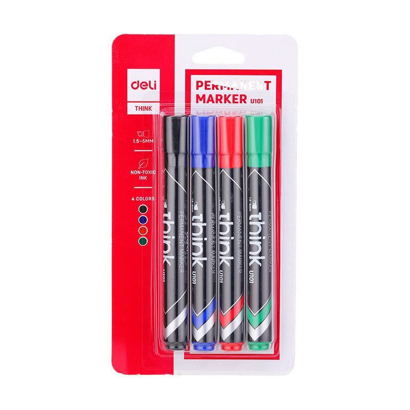 Deli Permanent Marker Chisel 1.5-5mm Black Blue Red Green - Al Masam Stationery LLC Main image