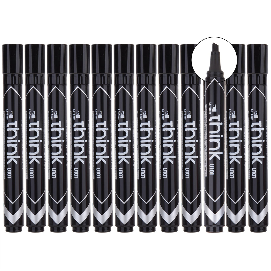 Deli Permanent Marker Chisel 1.5-5mm Black - (EU10120) - Al Masam Stationery LLC